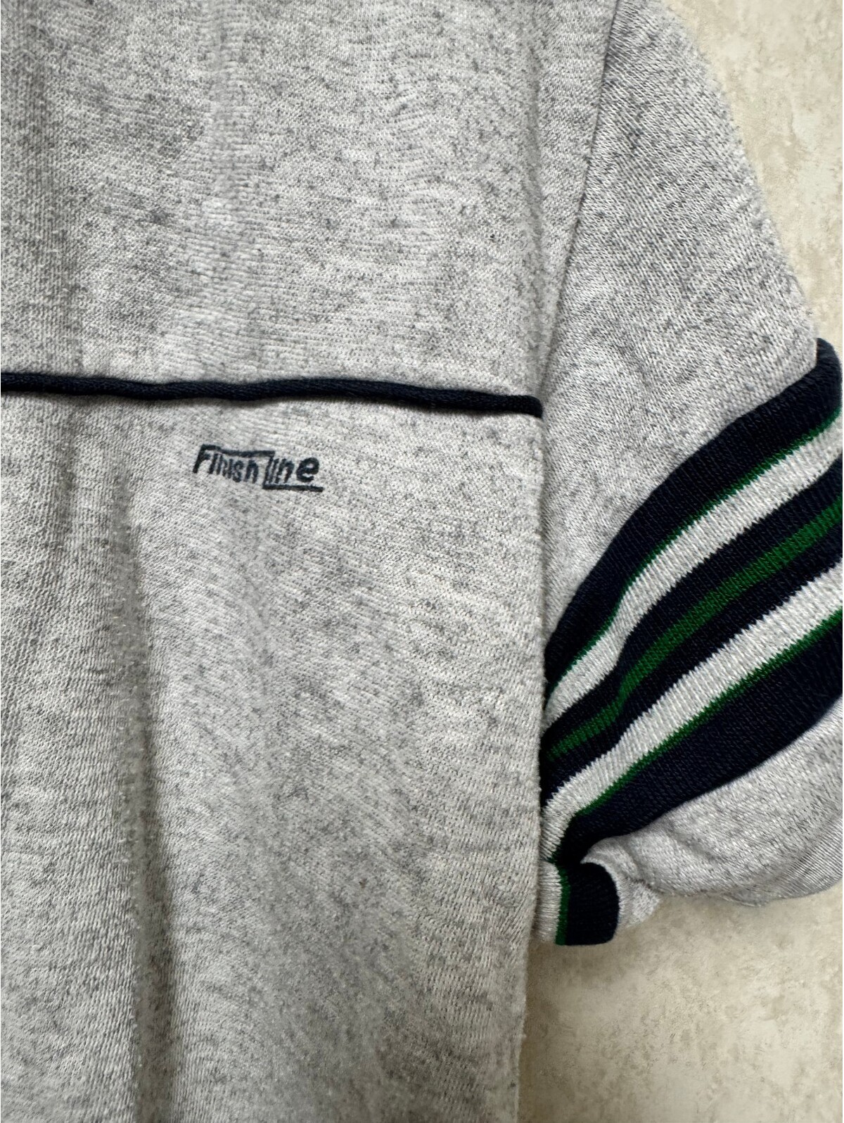Vintage Finish Line V-Neck Short Sleeve Sweatshirt Gray Striped Small — image 2 of 4